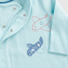 Load image into Gallery viewer, Blue Airplane Theme Full Sleeves Footsie With Embroidered Cap
