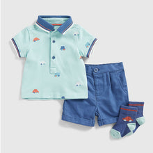 Load image into Gallery viewer, Blue Embroidered Polo T-Shirt With Blue Shorts &amp; Socks
