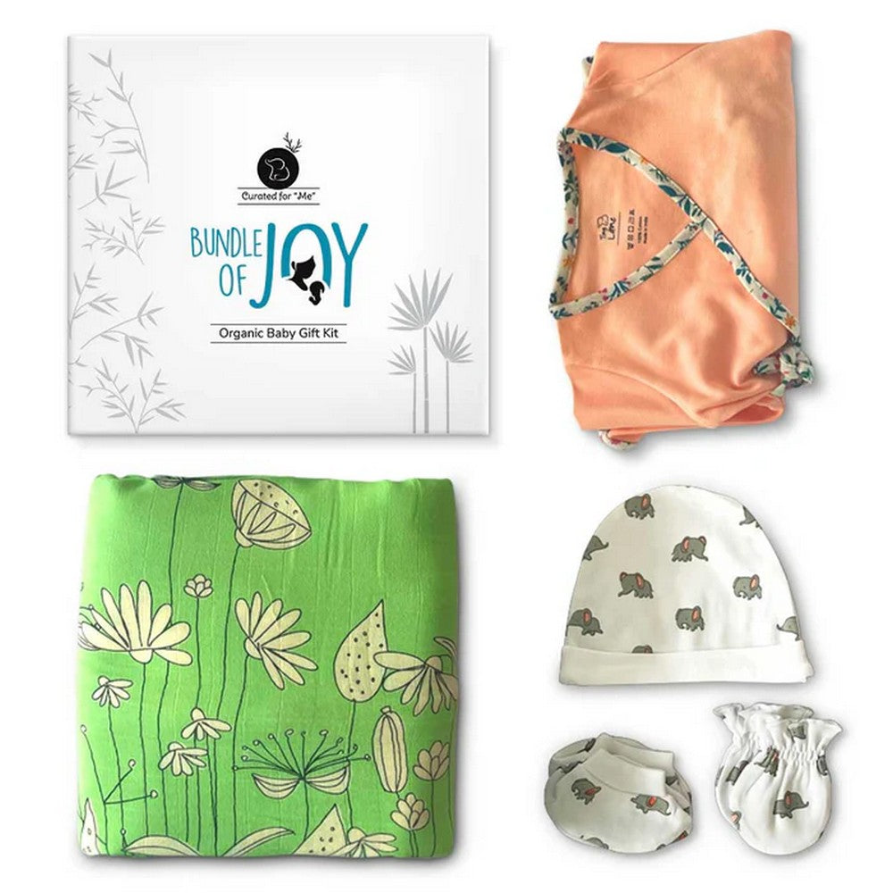 Spring Flower Baby Blanket With Jhabla, Cap, Booties & Mittens Baby Gift- Pack Of 5
