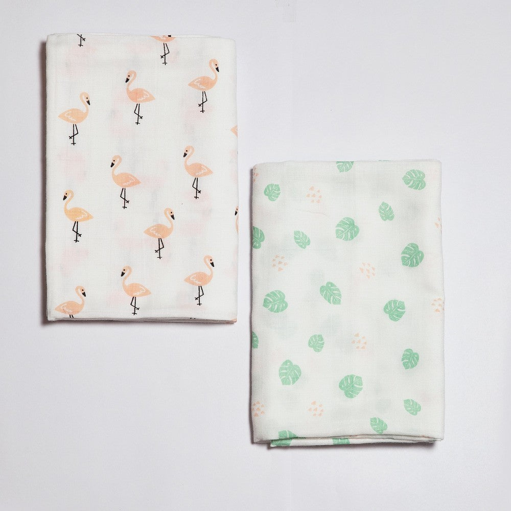 White Tropical Flamingo Theme Muslin Swaddle Pack Of 2