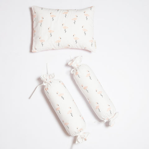 White Flamingo Printed 4 Piece Silk Cotton Bedding Set