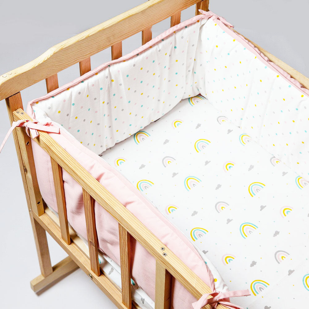 Pink Follow The Rainbow Printed Crib Bedding Set