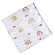 Load image into Gallery viewer, White Rainbow Theme Muslin Swaddle
