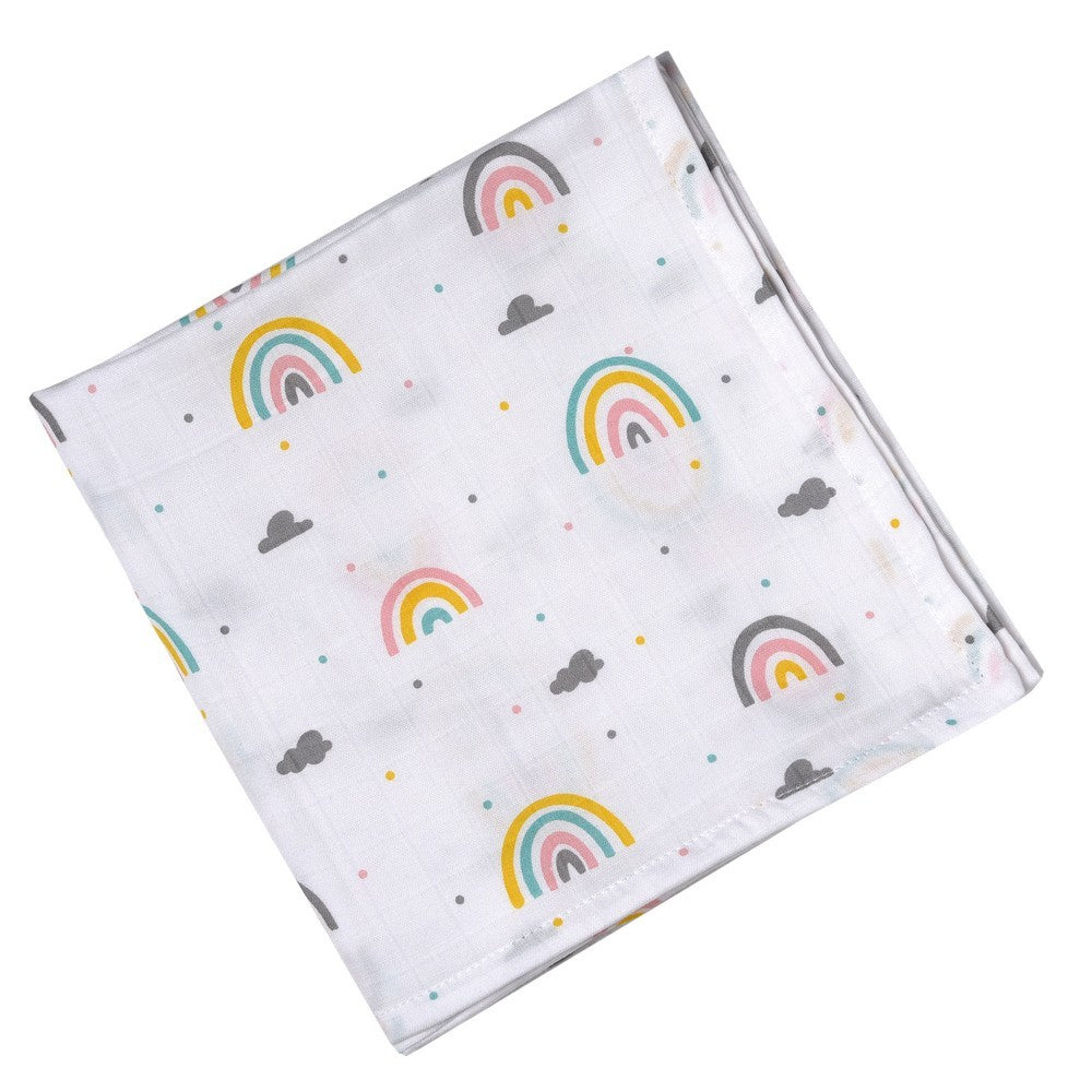 White Rainbow Theme Muslin Swaddle