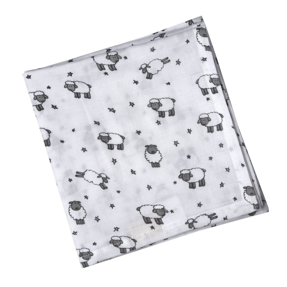 Grey Baa Baa Sheep Theme Muslin Swaddle