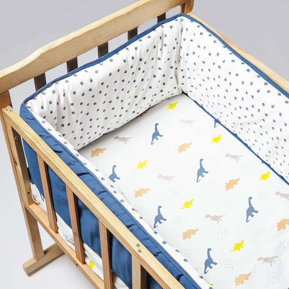 Navy Little Dino Printed Crib Bedding Set