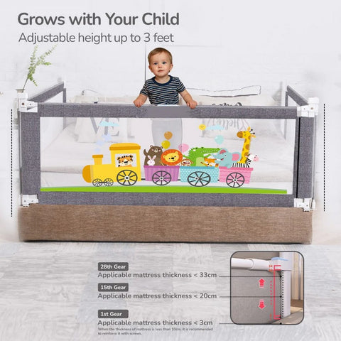 Grey Bed Rail For Baby Easy Install, Anti-Fall Safeguard For Toddler Safety