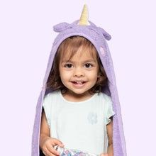 Load image into Gallery viewer, Purple Unicorn Hooded Towel
