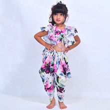 Load image into Gallery viewer, Purple Tropical Printed Crop Top With Dhoti
