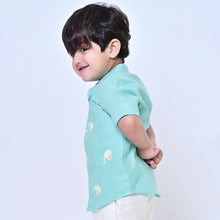 Load image into Gallery viewer, Cyan Popcorn Embroidered Half Sleeves Shirt
