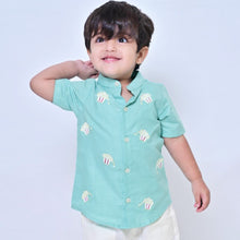 Load image into Gallery viewer, Cyan Popcorn Embroidered Half Sleeves Shirt
