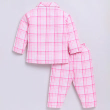 Load image into Gallery viewer, Pink Checked Full Sleeve Night Suit
