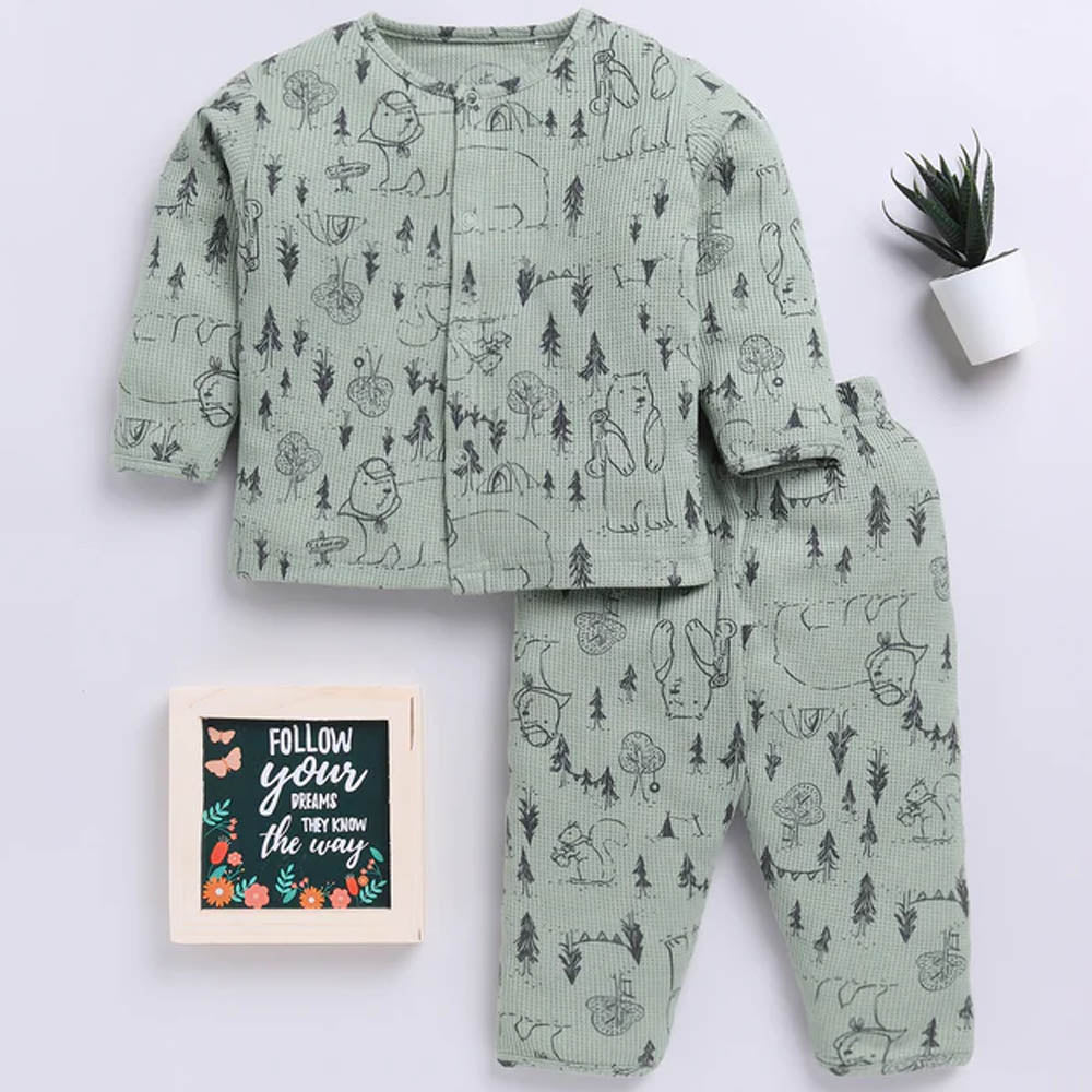 Green Animal Printed Full sleeve Night Suit