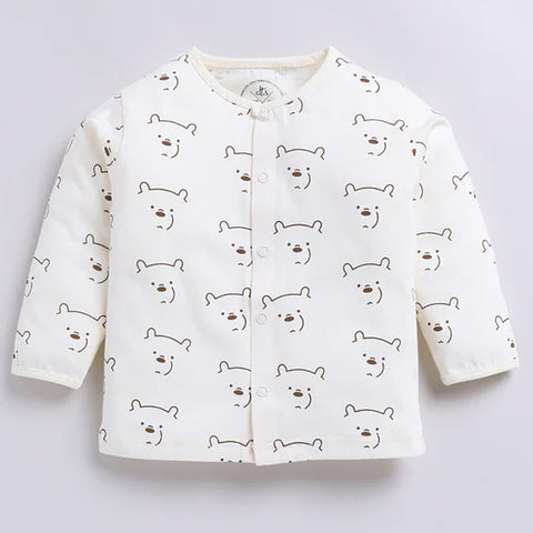 Cream Bear Printed Full Sleeve Night Suit