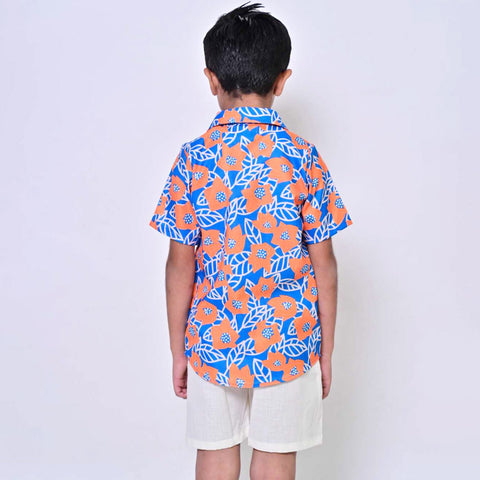 Orange Abstarct Printed Shirt With Shorts Co-Ord Set