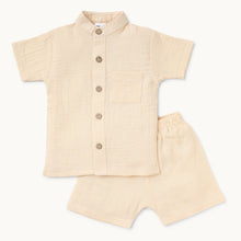 Load image into Gallery viewer, Beige Half Sleeves Shirt With Shorts Cotton Co-Ord Set
