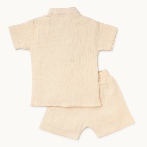 Beige Half Sleeves Shirt With Shorts Cotton Co-Ord Set