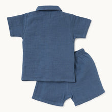 Load image into Gallery viewer, Blue Half Sleeves Shirt With Shorts Cotton Co-Ord Set
