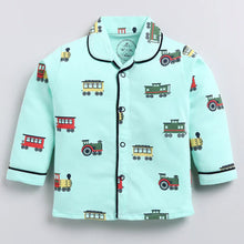 Load image into Gallery viewer, Sea Green Car Printed Full Sleeve Night Suit
