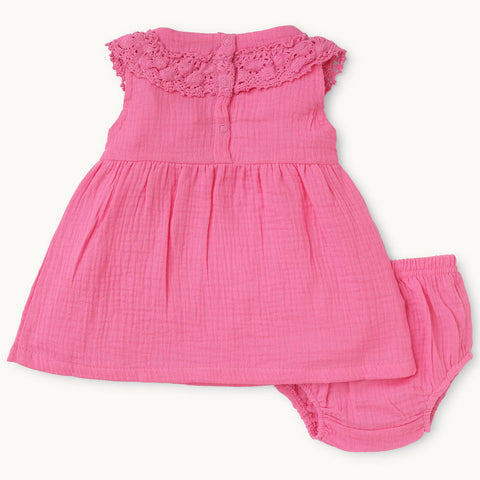 Pink Sleeveless Muslin Dress With Bloomer