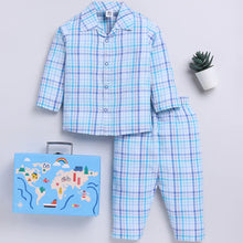 Load image into Gallery viewer, Blue Checked Full Sleeve Night Suit
