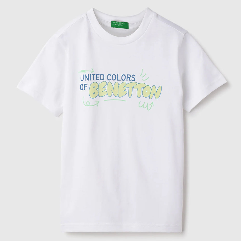White Regular Round Neck Typography T-Shirt