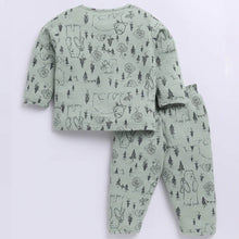 Load image into Gallery viewer, Green Animal Printed Full sleeve Night Suit
