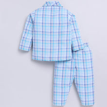 Load image into Gallery viewer, Blue Checked Full Sleeve Night Suit
