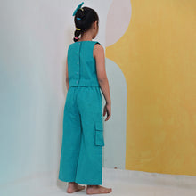 Load image into Gallery viewer, Blue Rainbow Embroidered Crop Top With Palazzo Pant Co-Ord Set
