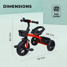 Load image into Gallery viewer, Red T10 Ace Tricycle For Kids With Front &amp; Back Basket, Seat Belt
