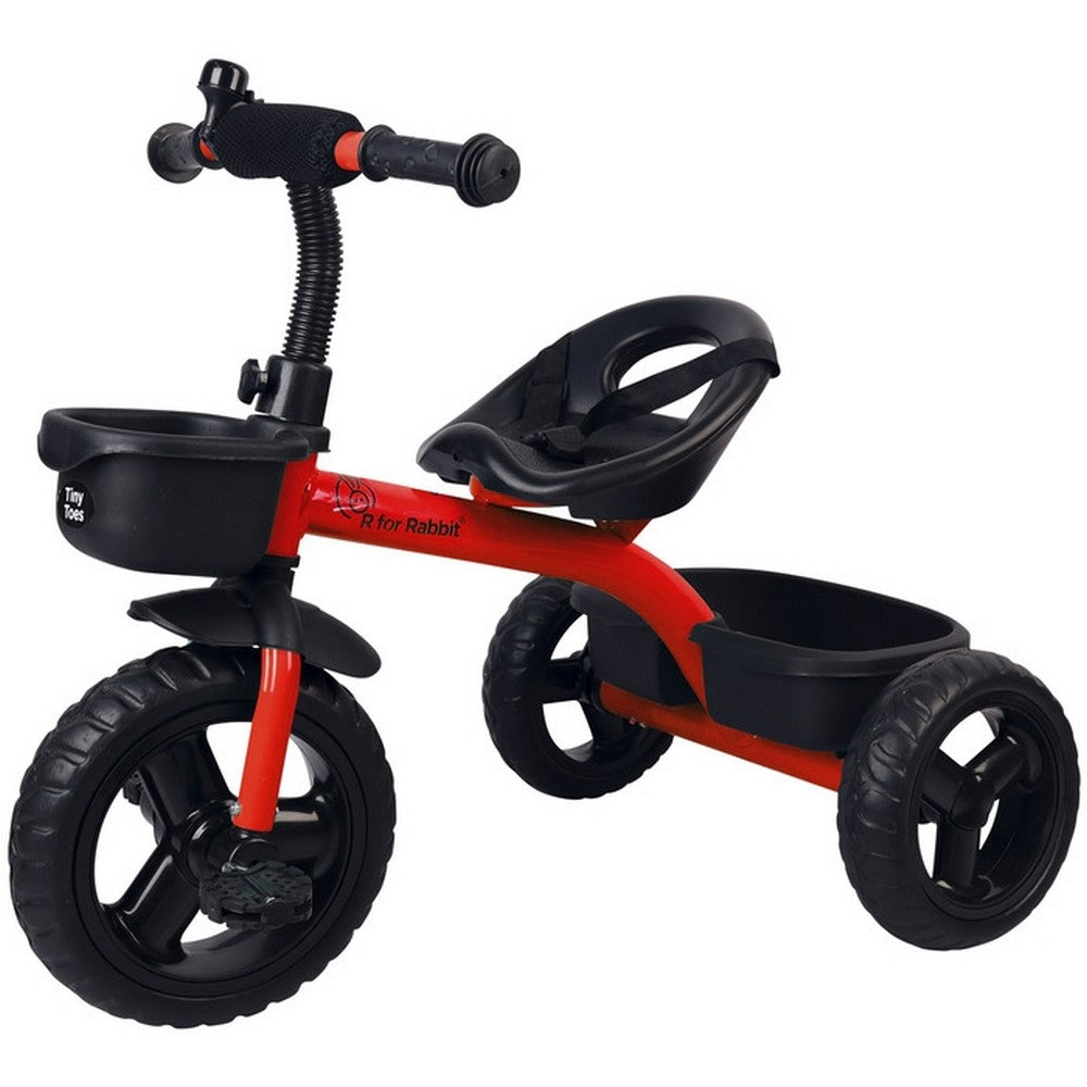 Red T10 Ace Tricycle For Kids With Front & Back Basket, Seat Belt
