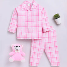 Load image into Gallery viewer, Pink Checked Full Sleeve Night Suit
