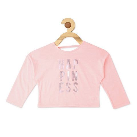 Black & Pink Front Typographic Full Sleeves T-Shirt