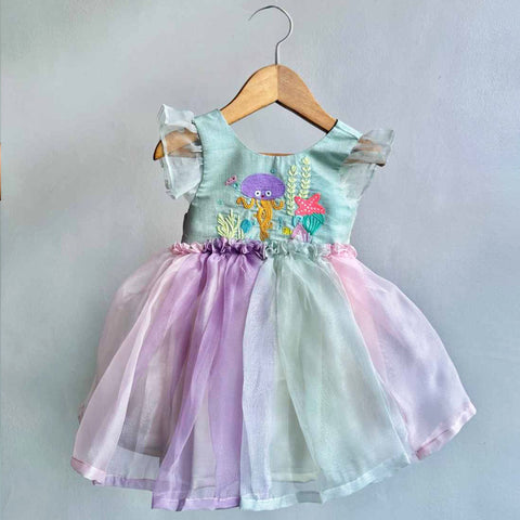 Sea Animal Embroidered Organza Dress