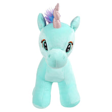 Load image into Gallery viewer, Blue Standing Unicorn With Glitter Horn Soft Toy
