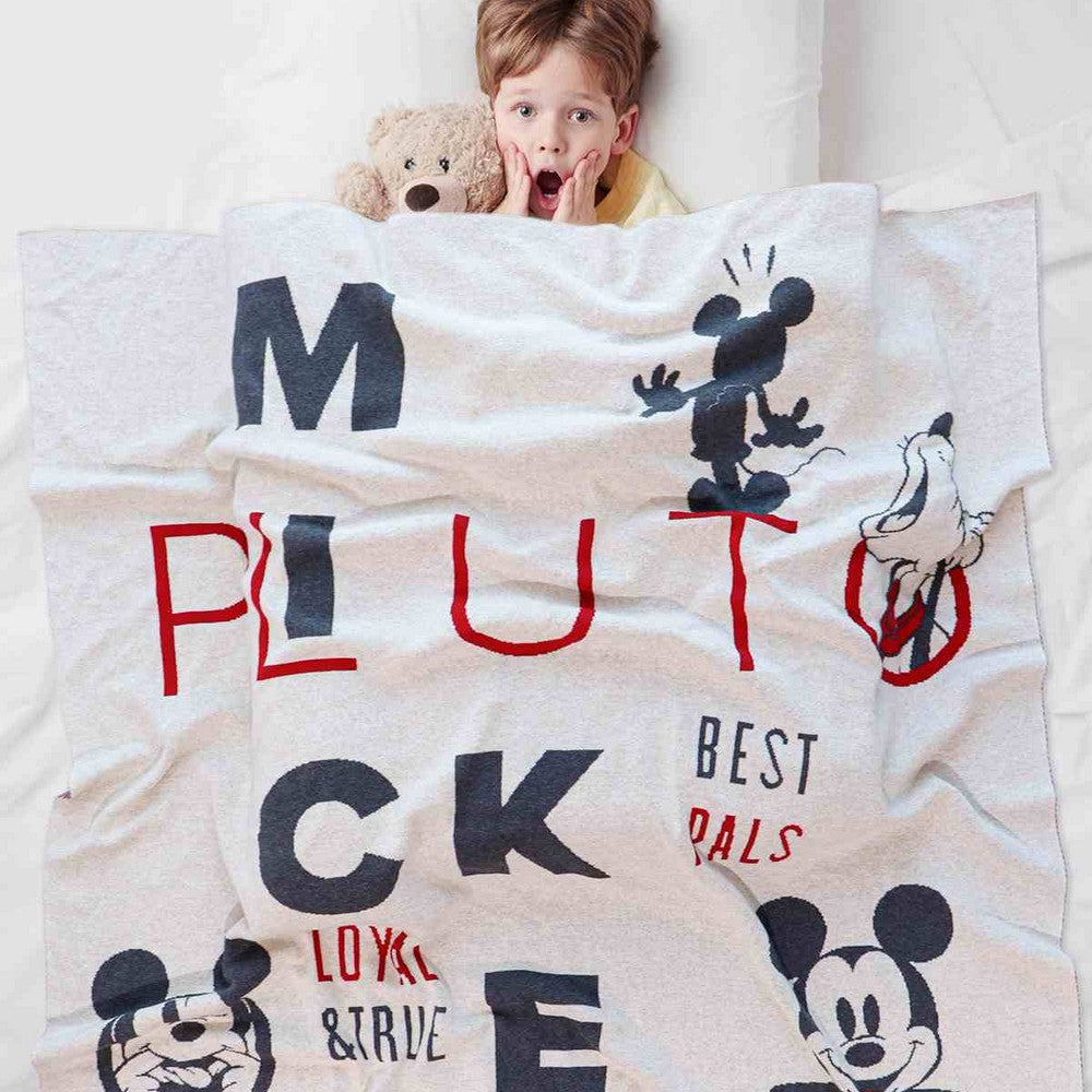 Teddy Bear Blue Cotton Knitted Blanket
