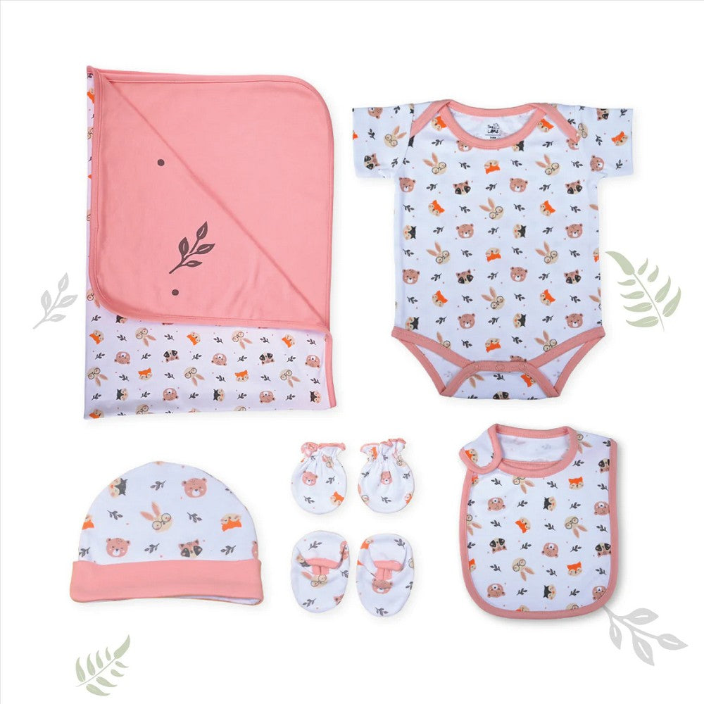 Cuddly Gift Set With Onesie, Cap, Booties, Mitten, Bib & Blanket