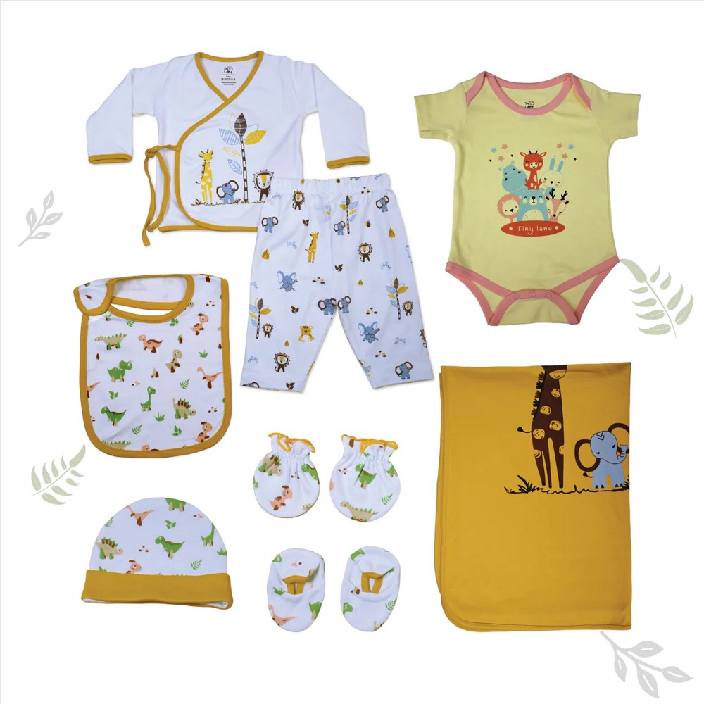 Harmony Gift Set With Jhabla, Legging, Onesie, Cap, Booties, Mitten, Bib & Blanket