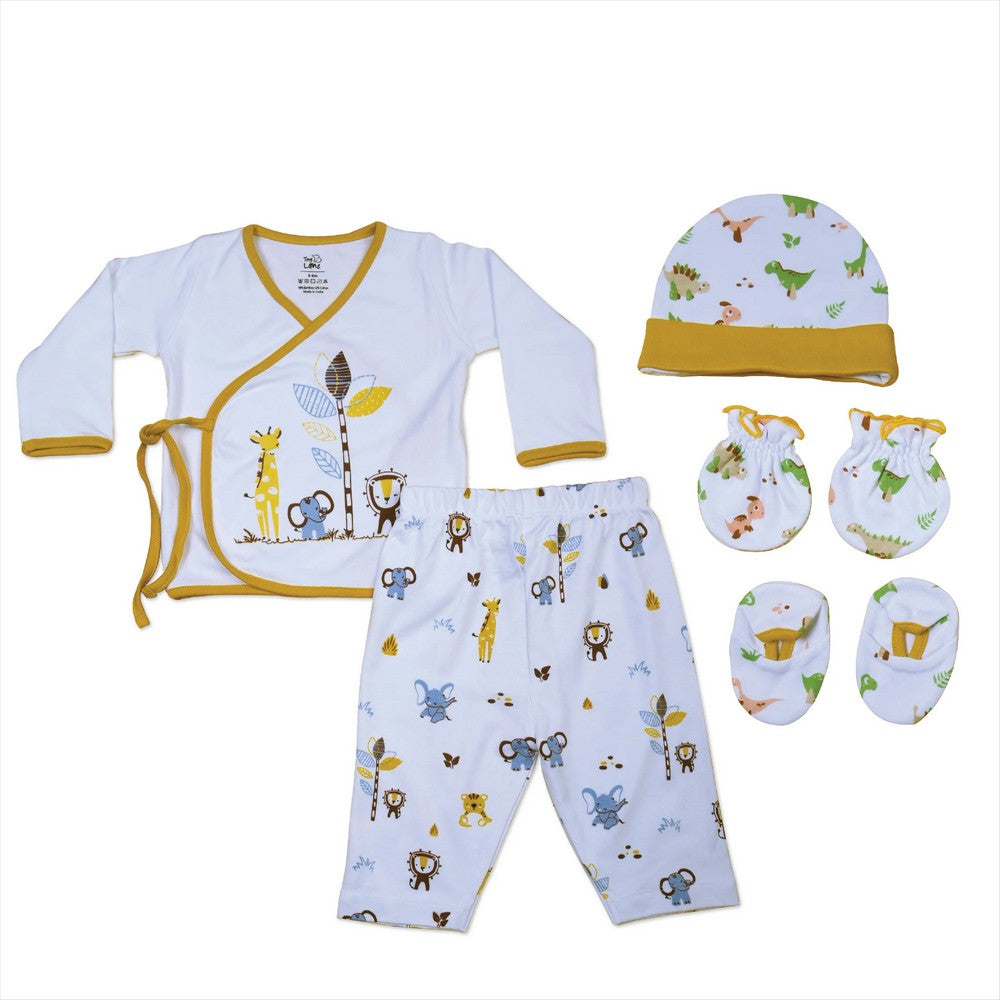Harmony Gift Set With Jhabla, Legging, Onesie, Cap, Booties, Mitten, Bib & Blanket