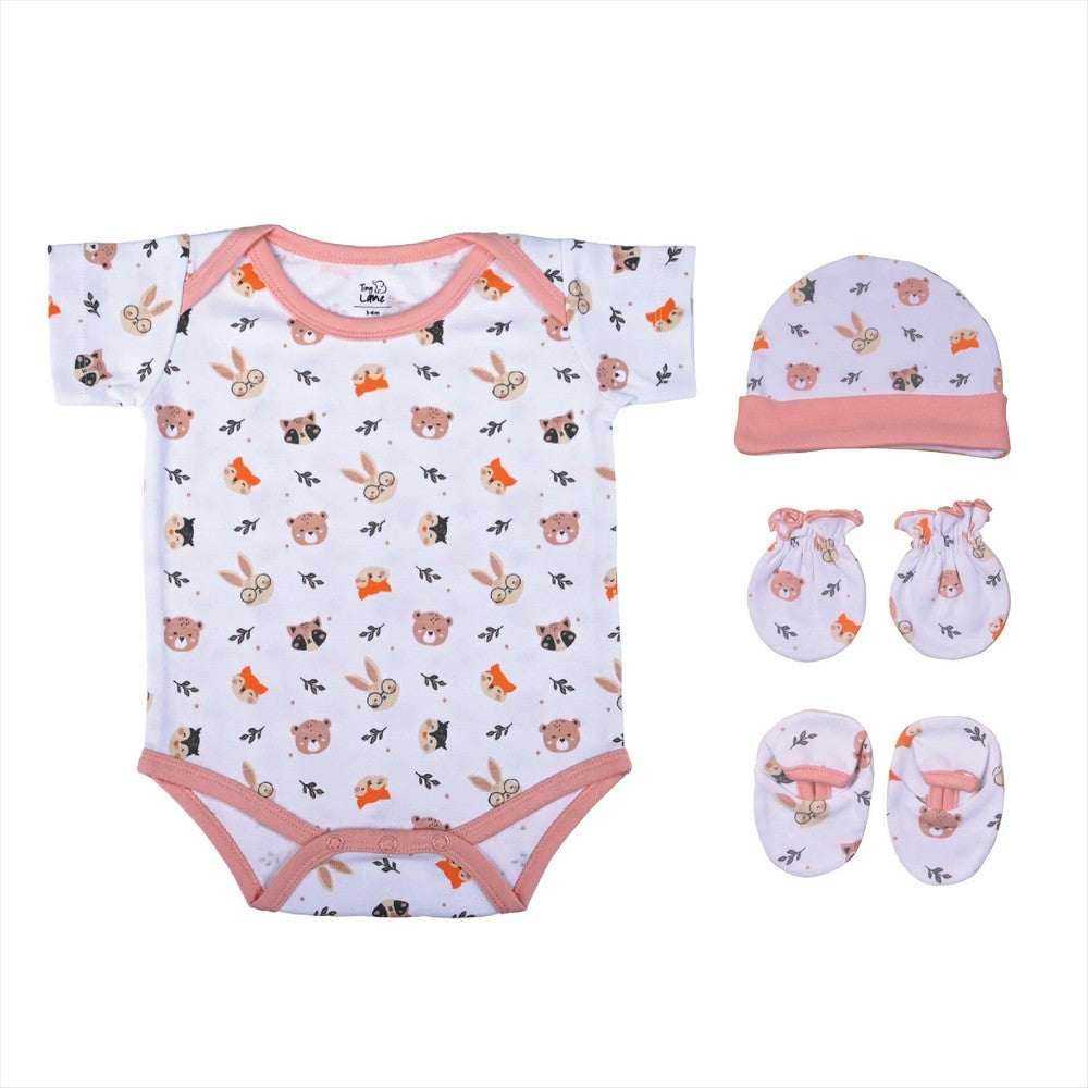 Cuddly Gift Set With Onesie, Cap, Booties, Mitten, Bib & Blanket
