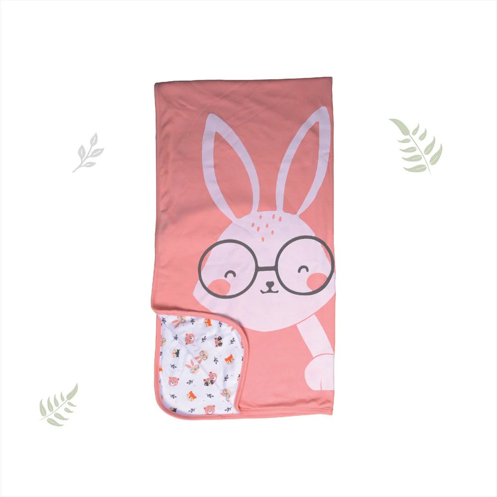Pink Bunny Theme Reversible Cotton Muslin Blankets