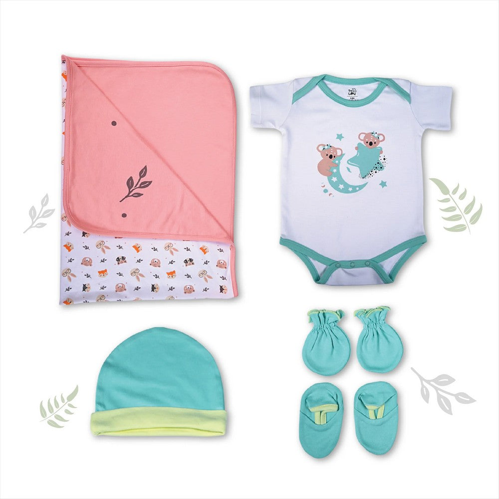 Hugs Gift Set With Onesie, Cap, Booties, Mitten, Bib & Blanket