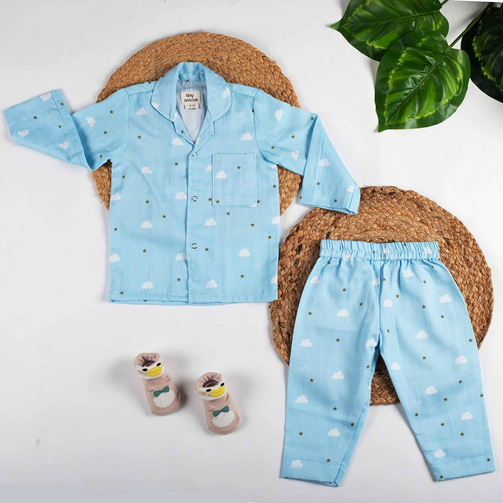 Blue Sky Theme Full Sleeves Organic Cotton Night Suit