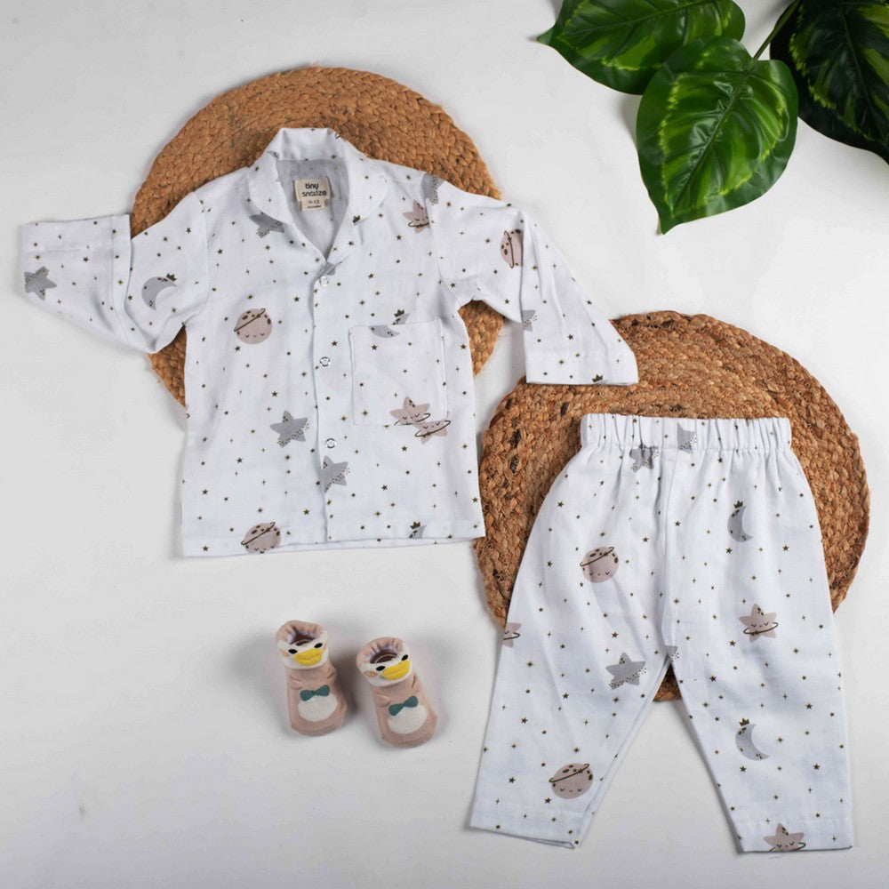Stars & Moon Theme Full Sleeves Organic Cotton Night Suit