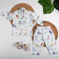 White Safari Animal Theme Full Sleeves Organic Cotton Night Suit
