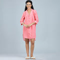 Orange Stirped Printed Shirt Dress