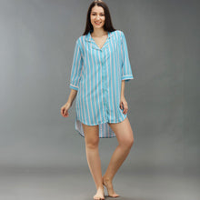 Load image into Gallery viewer, Blue Stirped Printed Shirt Dress
