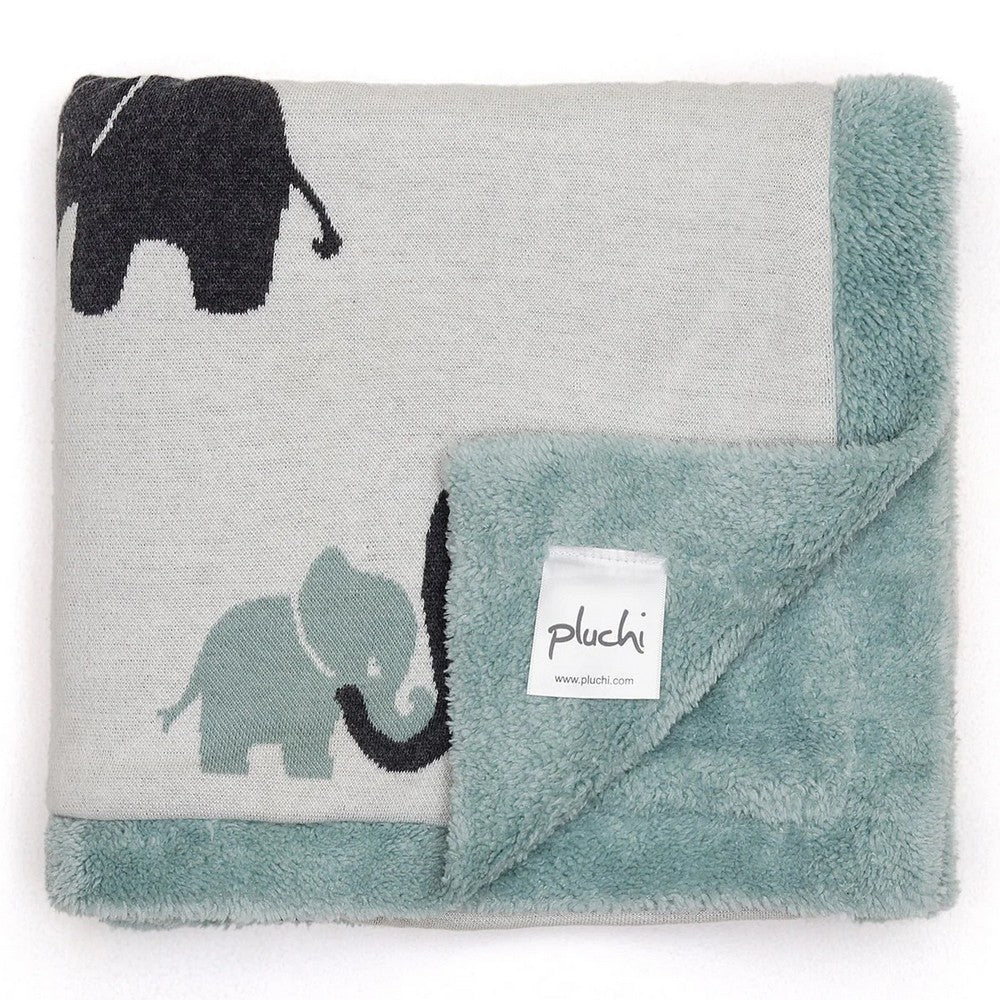 Blue Elephant Printed Knitted Blanket