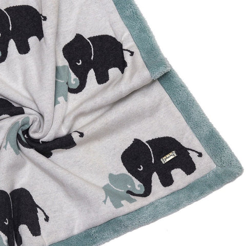 Blue Elephant Printed Knitted Blanket