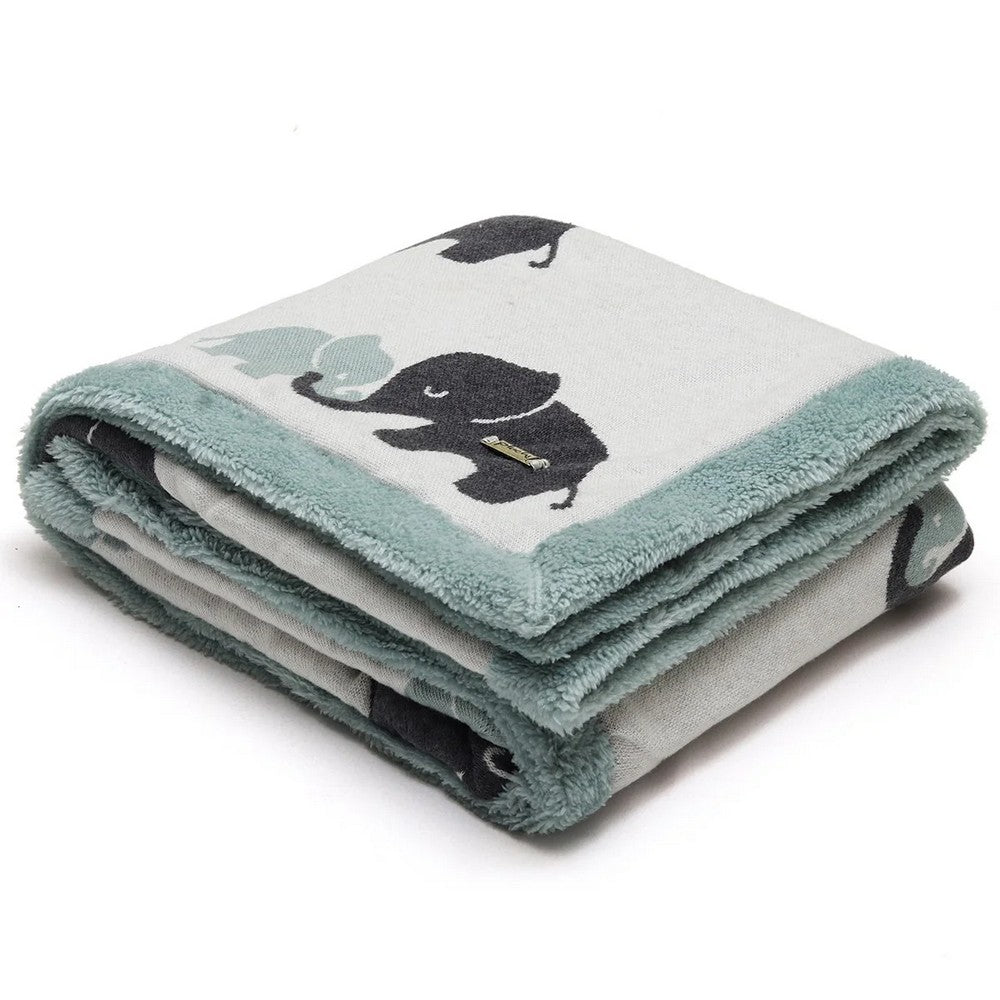 Blue Elephant Printed Knitted Blanket